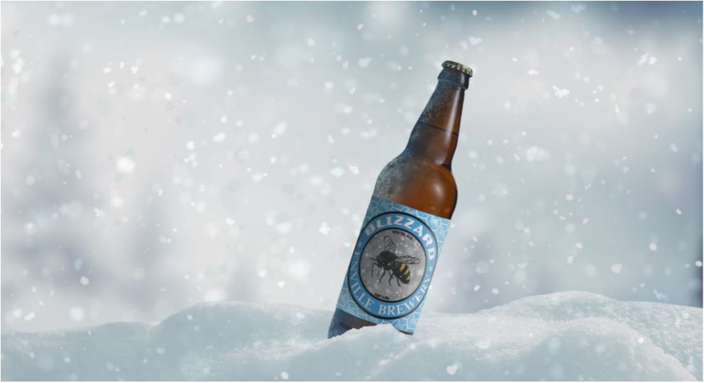 Enville Ales brewery blizzard bottle in cold snow